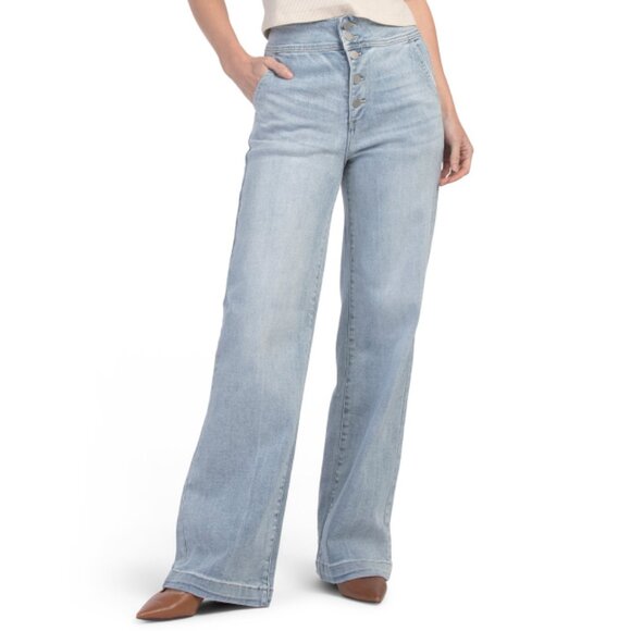 RISEN Light High Rise Wide Leg Button Fly Jeans - Picture 1 of 2